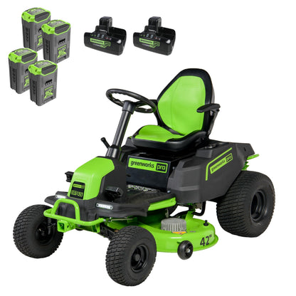 Greenworks 60V 42” Cordless Electric CrossoverT Riding Mower, (4) 8.0Ah Batteries and (2) Dual Port Turbo Chargers